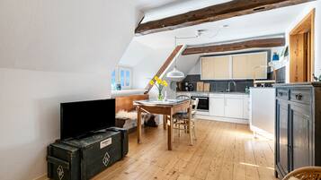 Kühlschrank, Ofen, Herdplatte, Wasserkocher mit Kaffee-/Teezubehör