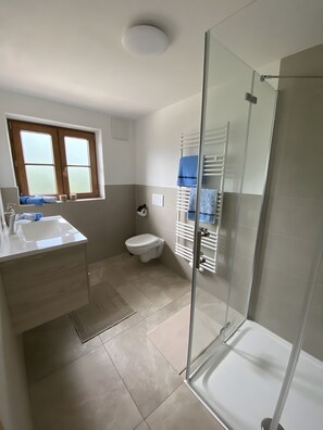 Dusche, Haartrockner, Handtücher