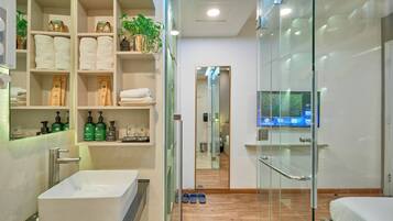 Standard Double Room | Bathroom | Shower, hair dryer, slippers, towels