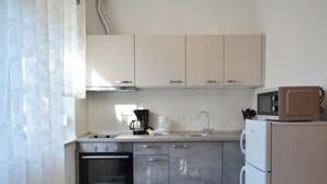 A modern kitchen with stainless steel appliances, a built-in oven, a microwave, and a sink. - Stylish and Modern Rovinj Apartment (Rovinj)