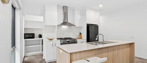 Fridge, microwave, oven