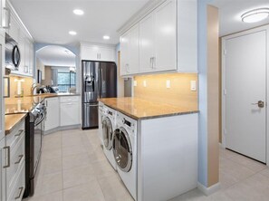 Fridge, microwave, oven, dishwasher