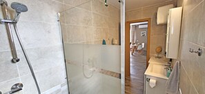 Douche, sèche-cheveux, serviettes fournies