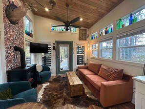 Smart TV, fireplace, video games