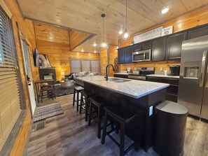 Fridge, microwave, oven, stovetop - Sunset-View Deck, Modern Smoky Mtn Cabin, Hot Tub, Game Room w new 85" TV (Sevierville)