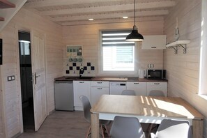 Fridge, coffee/tea maker, electric kettle, high chair