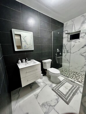 Shower, rainfall showerhead, toilet paper - South Beach Residence  (Oranjestad)