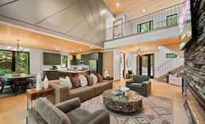Smart TV, fireplace, video games, foosball