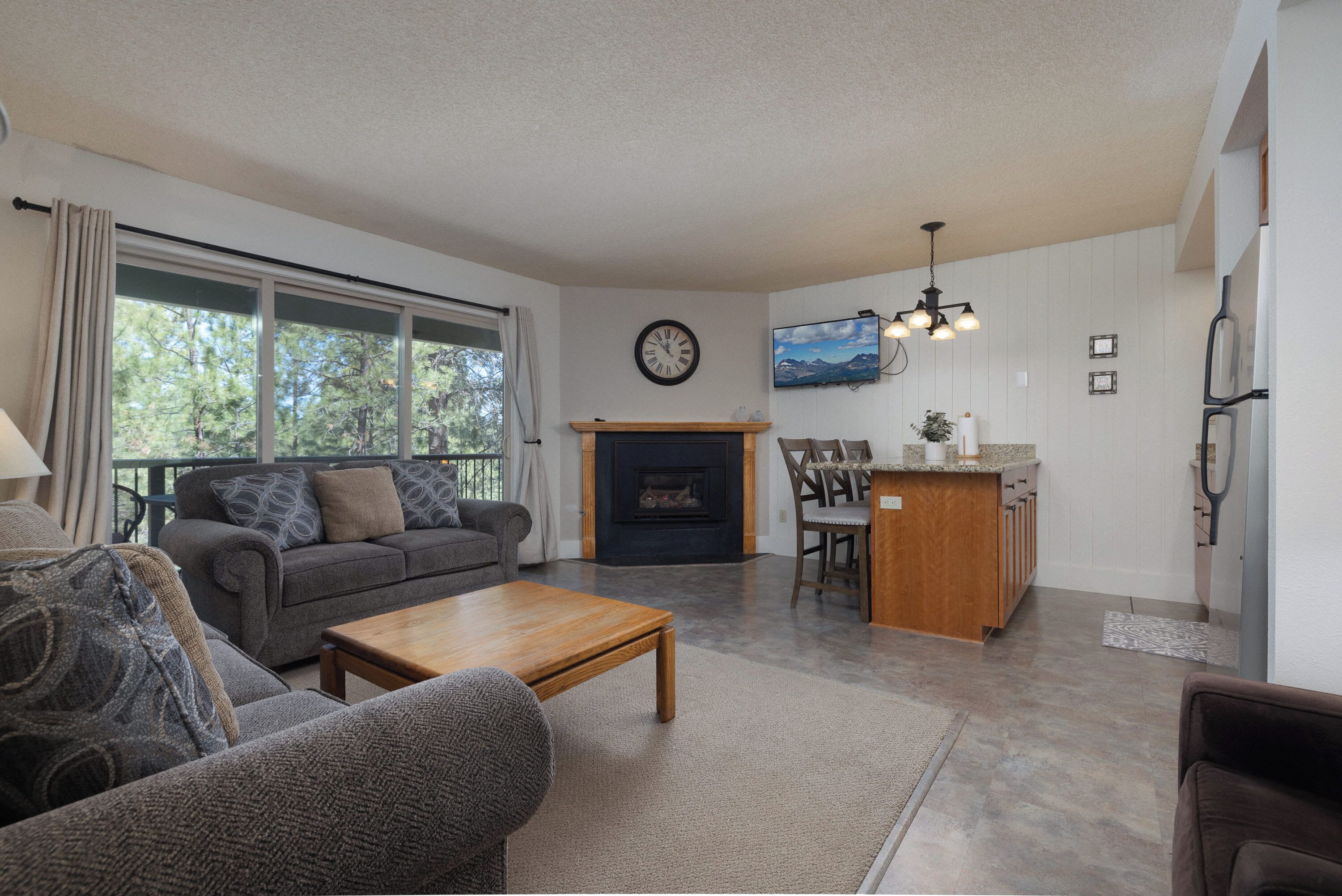 TV, fireplace