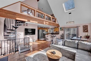 Living area - A-Frame Chalet - Mountain modern in Big Bass Lake with pool! (Clifton)