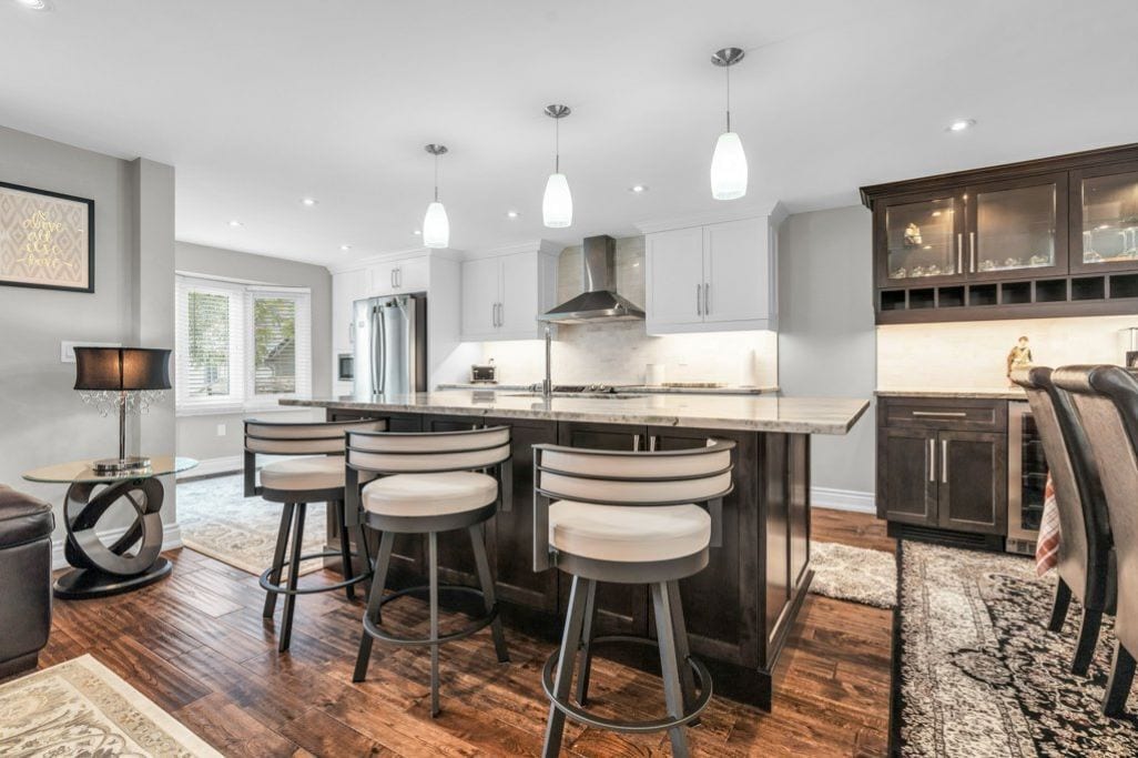 Open Concept Kitchen, Dining Area & Living Area on Upper Level