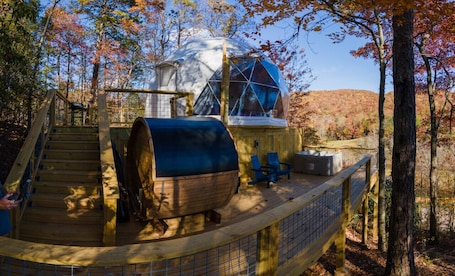 Terrace/patio. Hummingbird Dome | Private Sauna and Hot tub