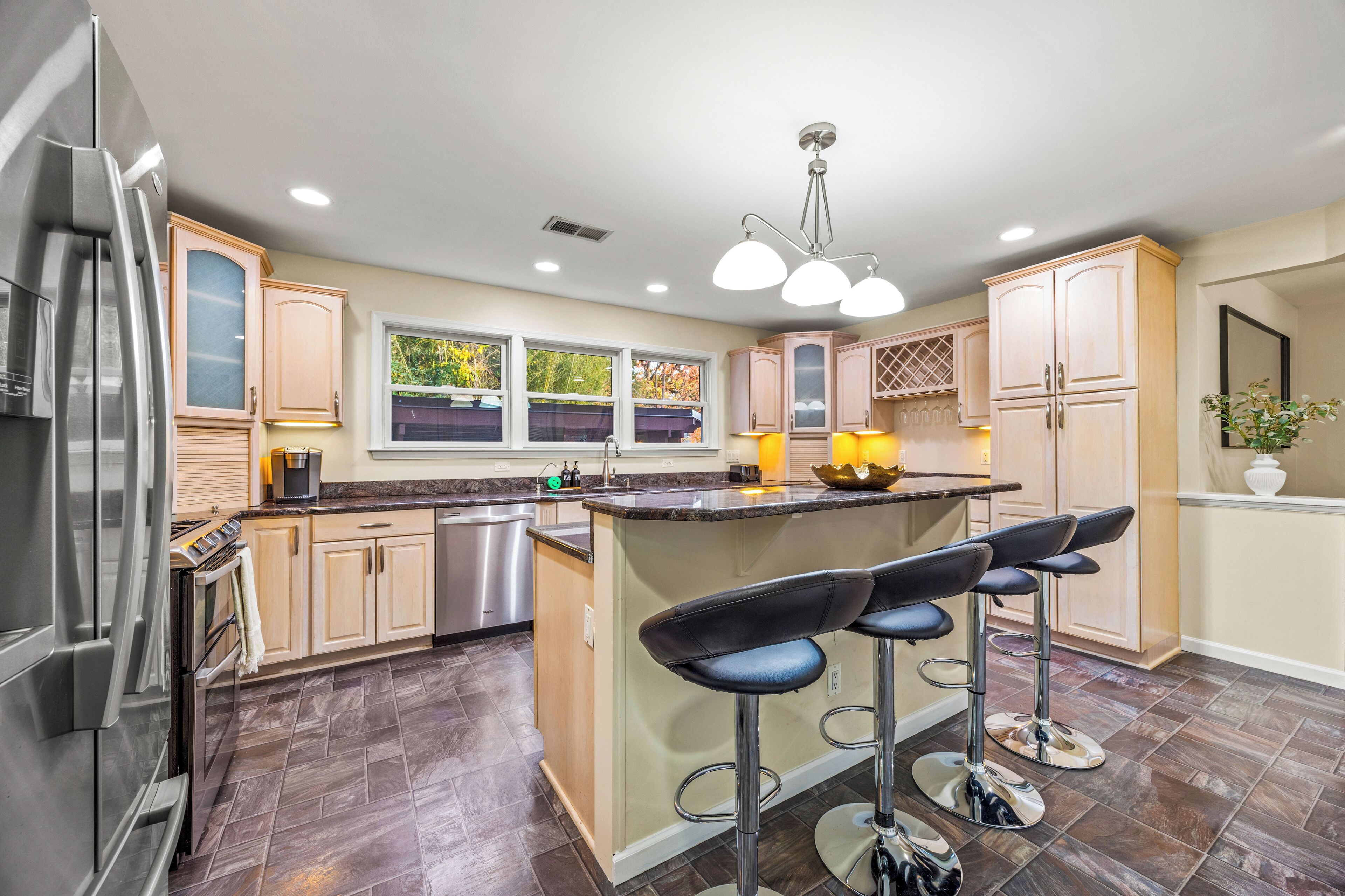 Fridge, dining tables