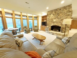 TV, fireplace, DVD player, stereo