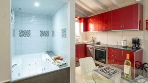 A modern bathroom with a large bathtub and a separate shower area. - Your private couples haven in Corfu (Halikounas)