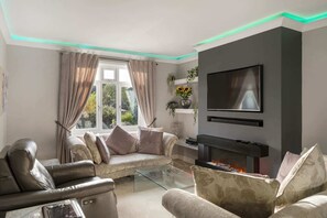 テレビ、暖炉、テレビゲーム、書庫