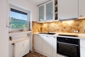 Fridge, microwave, oven, dishwasher - Apartment 'Ferienwohnung Wald-Ausblick' with Private Terrace and Balcony (Willingen (Upland))