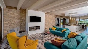 TV, fireplace