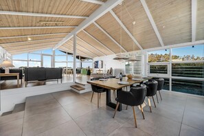 Dining - Nice holiday home with sea view, outdoor spa and outdoor sauna. (Ringkøbing)