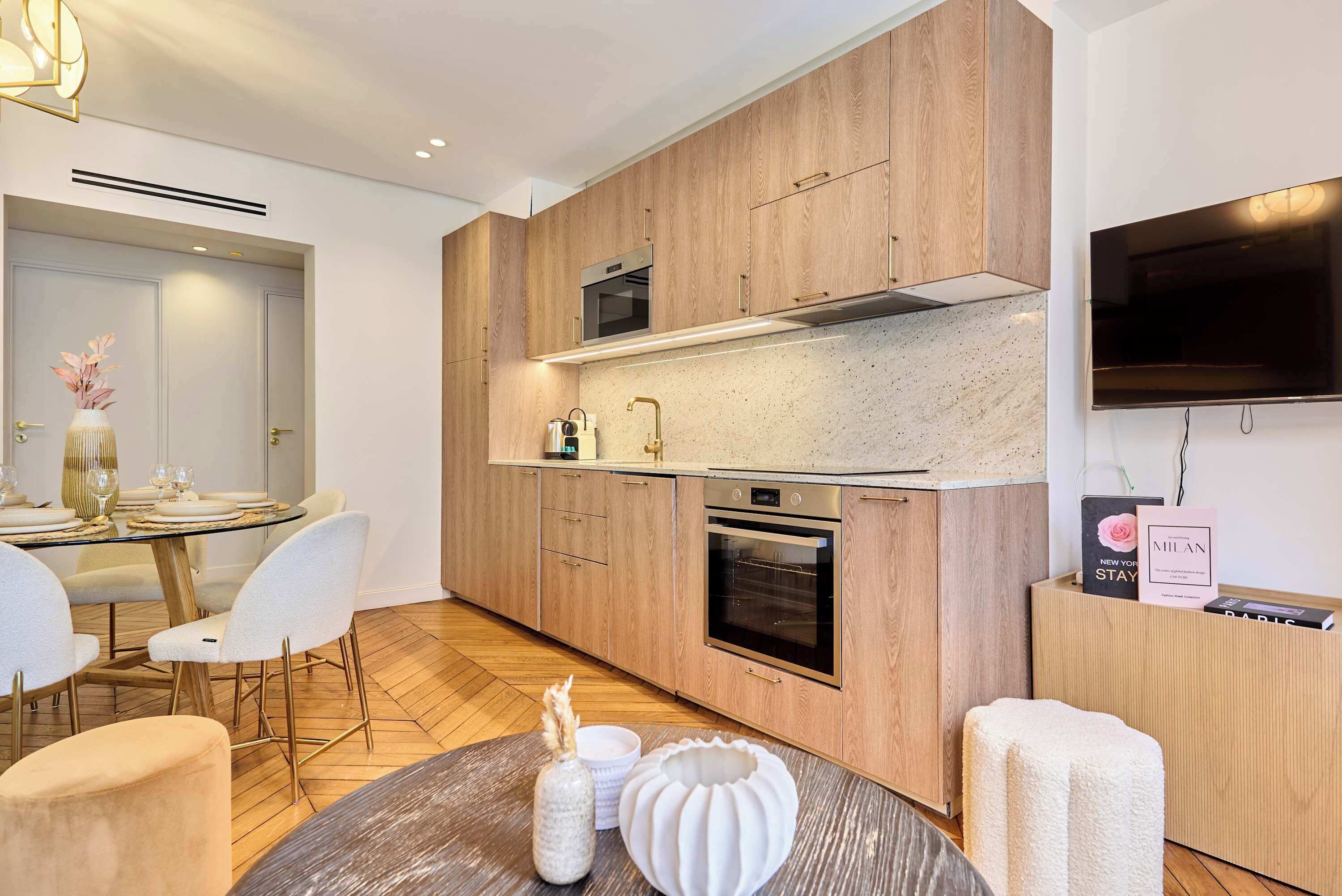 Fridge, microwave, oven, dishwasher