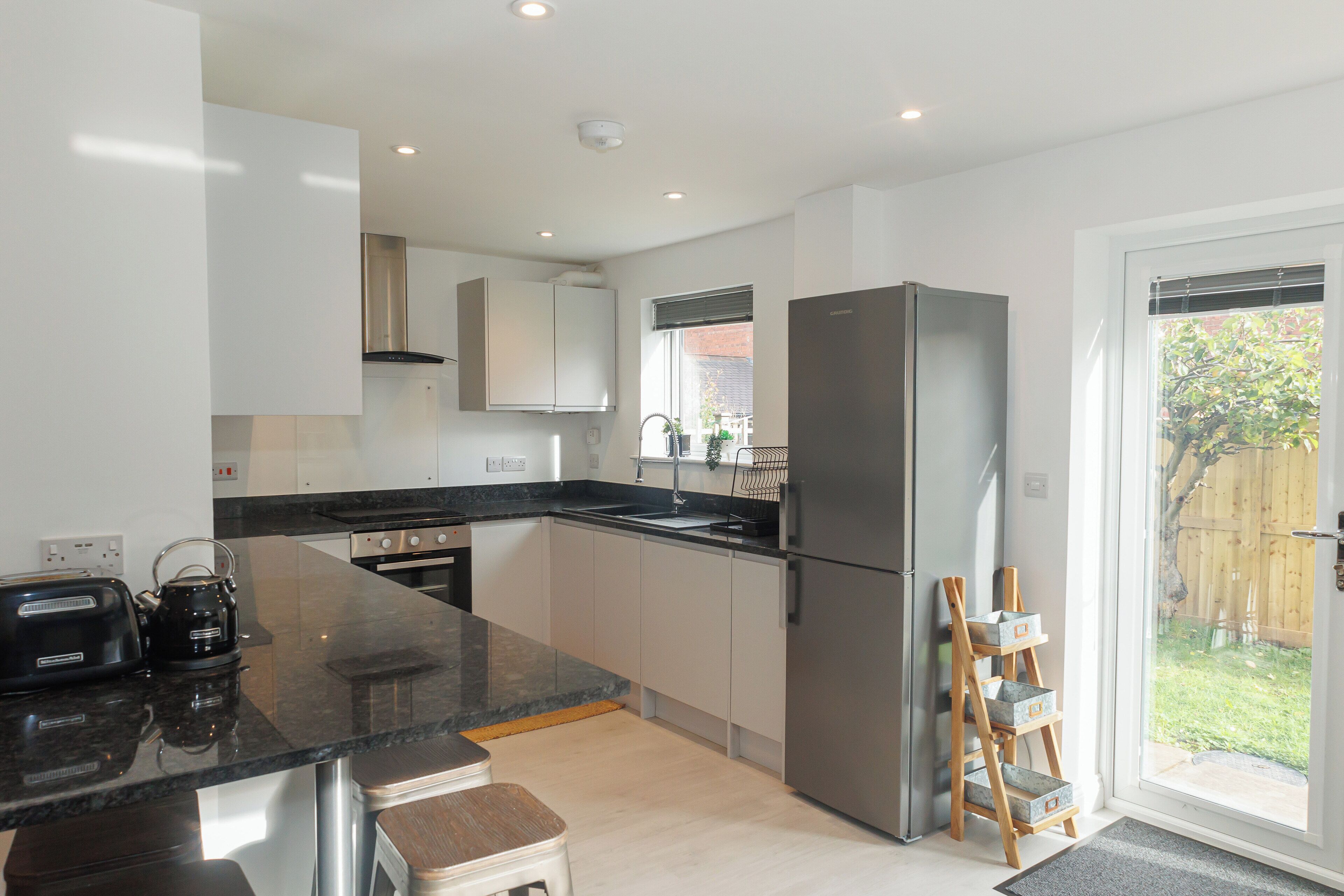 Fridge, microwave, oven, dishwasher