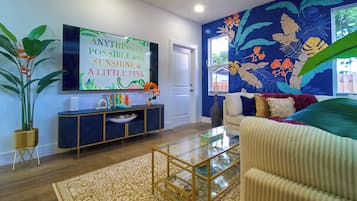 Smart TV, books, music library, stereo