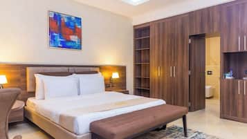 2 bedrooms, desk, laptop workspace, iron/ironing board