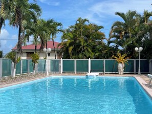 Outdoor pool, pool loungers