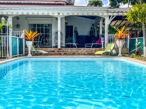 Outdoor pool, pool loungers