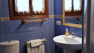 Regadera, secadora de cabello, toallas