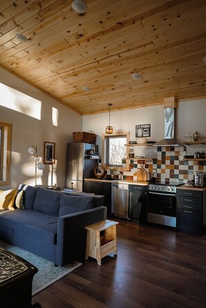 Living area - Cozy Wisconsin Cabin with Woodstove + Lake Views (Saint Croix Falls)