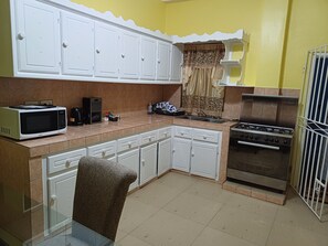 Microwave, oven, stovetop, electric kettle