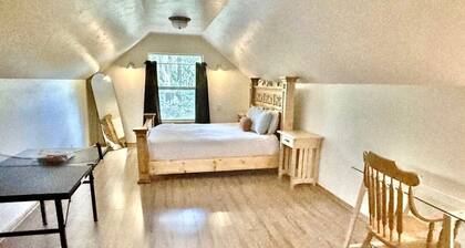 Charming Quiet custom cottage!
Ping Pong, Ninja Warrior setup!
Firepit, orchard!