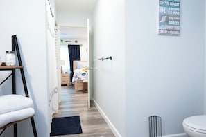 Hair dryer, towels, toilet paper