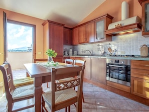 Fridge, oven, dishwasher, cookware/dishes/utensils