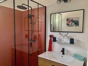 Hair dryer, towels, toilet paper