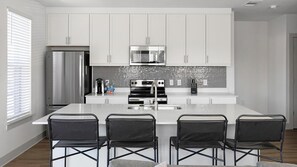 Fridge, dining tables