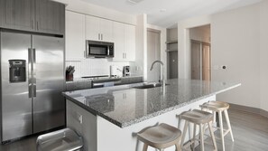 Fridge, dining tables