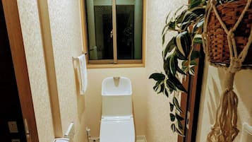 Hair dryer, soap, toilet paper