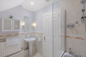 Hair dryer, towels, toilet paper