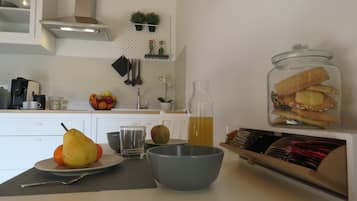 Panoramic Double Room | Private kitchen | Fridge, microwave, stovetop, high chair