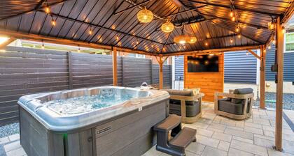 Uptown Oasis, Hot Tub, Swing Chairs, Fire Pit, Gazebo