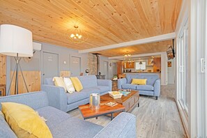 Télévision, cheminée, chaîne hi-fi