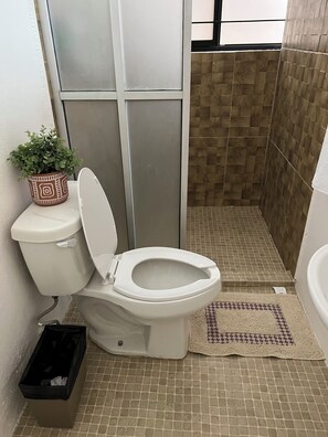 Basic Room, Patio, Courtyard View | Bathroom | Shower, towels, soap, shampoo - Casa Mate  (Oaxaca)