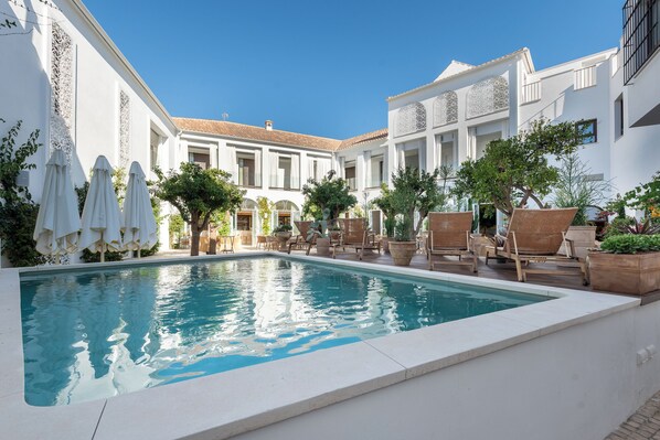 Sezonluk açık havuz, şezlonglar 