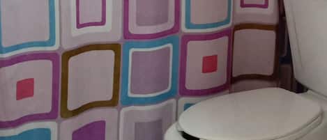 Basic Room, 2 Double Beds, Kitchenette, Courtyard View | Bathroom | Shower, hair dryer, towels, soap