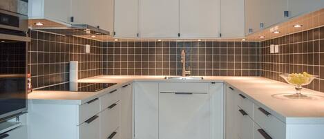 Fridge, oven, dishwasher, coffee/tea maker