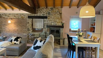 Smart TV, fireplace, table tennis, books