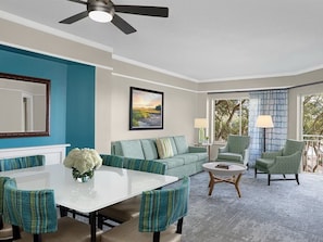 Smart TV, fireplace, video games, DVD player