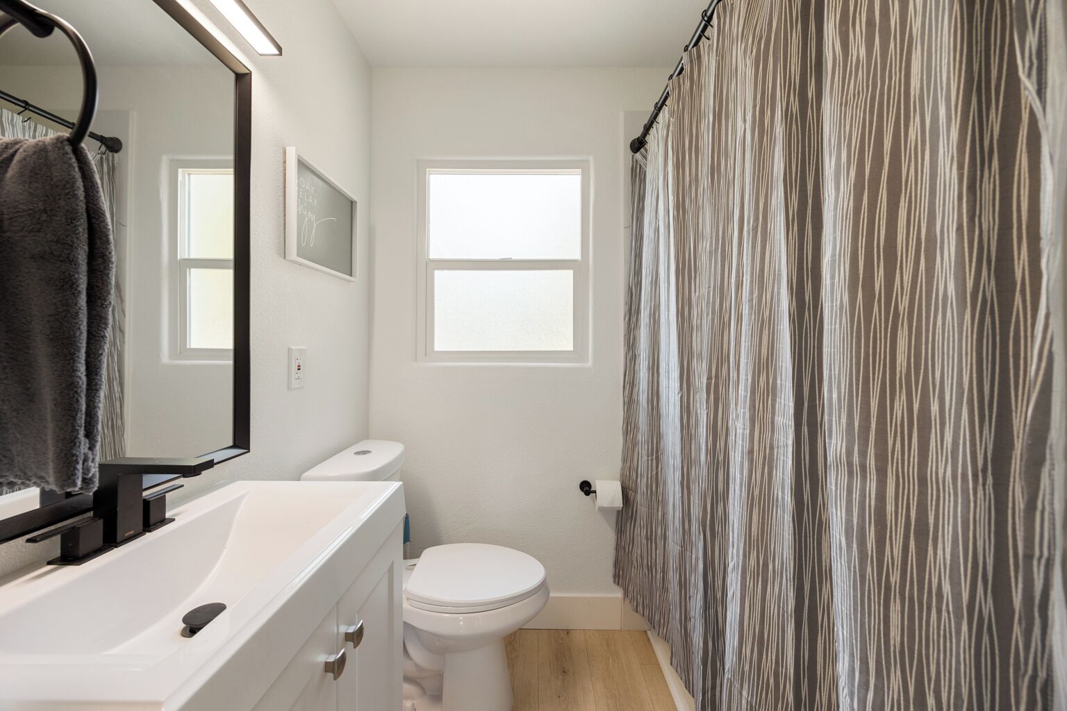 Hair dryer, towels, soap